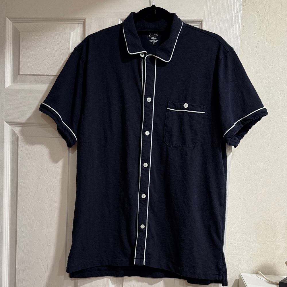 J. Crew Navy Shirt with White Trim - Size L